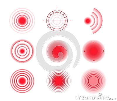 Pain circles. Red painful target spot Vector Illustration